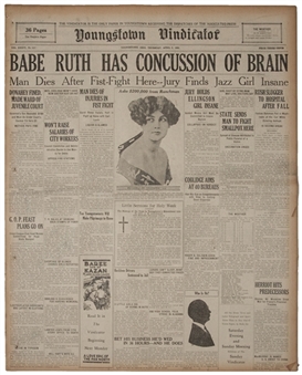 1925 Babe Ruth Has Concussion Of The Brain Newspaper